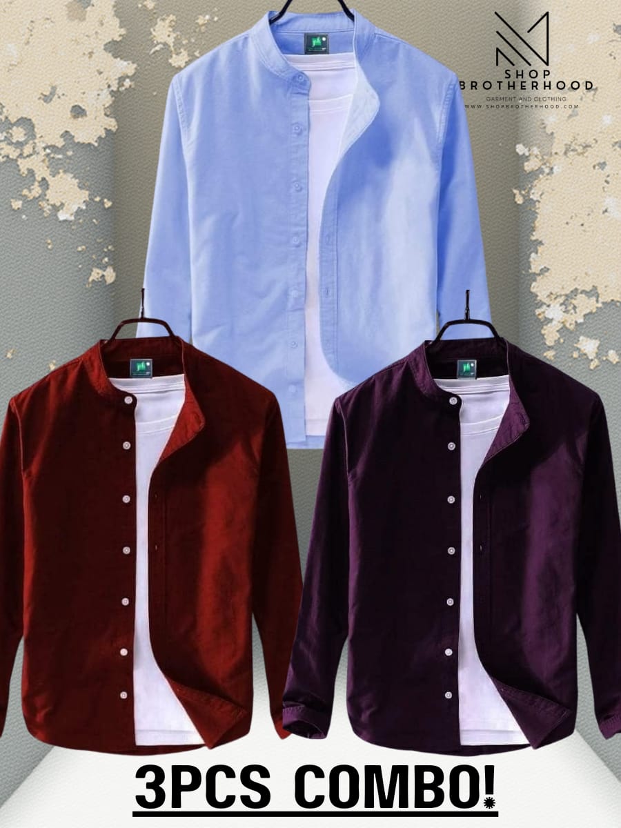 3 Pcs Casual Shirt Combo-Sky Blue, Merron, Red